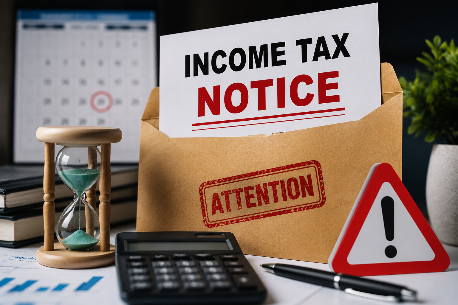 Income Tax notice concept showing financial documents, bank transactions, and tax compliance in India